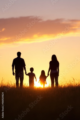 Wallpaper Mural Family silhouette walking towards sunset in a field Torontodigital.ca