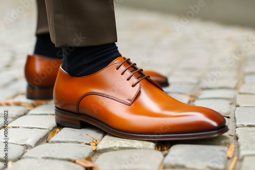 Tawny brown leather shoes. photo