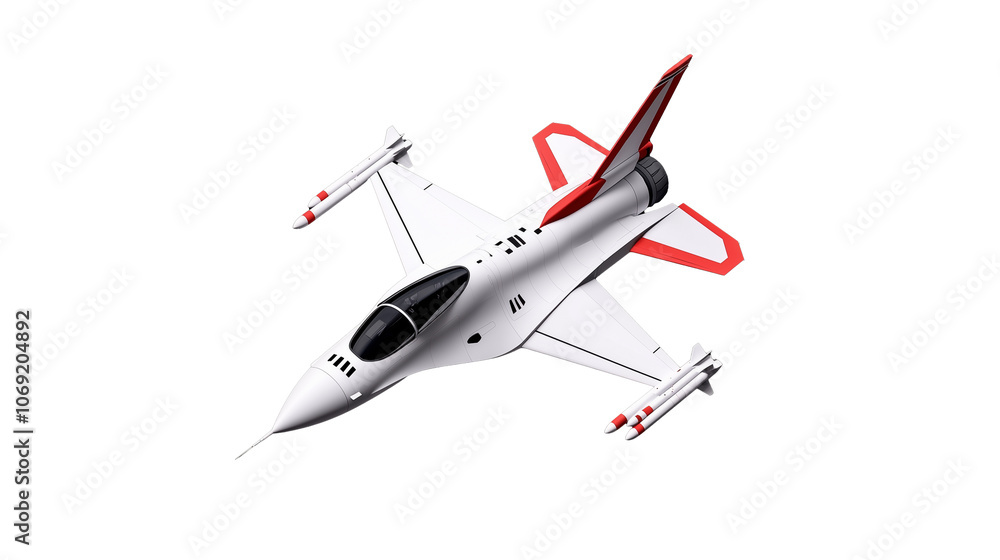 Small fighter jet model with red accents on transparent background Small fighter jet model with red accents on transparent background