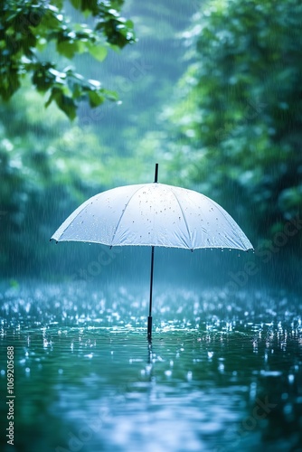 Wallpaper Mural Clear umbrella catching raindrops in a softfocus rainy scene, tranquil and refreshing Torontodigital.ca