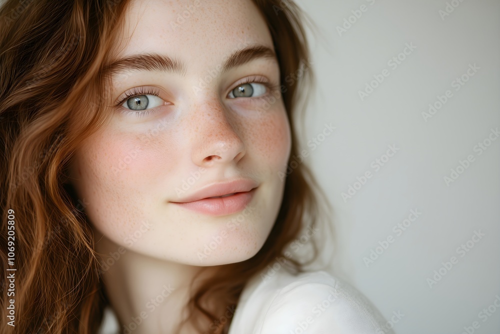 Young woman with freckles and green eyes in soft light. skincare brand, natural cosmetic, beauty blog, wellness center, dermatology clinic, fashion editorial, lifestyle magazine. Young woman with freckles and green eyes in soft light. skincare brand, natural cosmetic, beauty blog, wellness center, dermatology clinic, fashion editorial, lifestyle magazine.