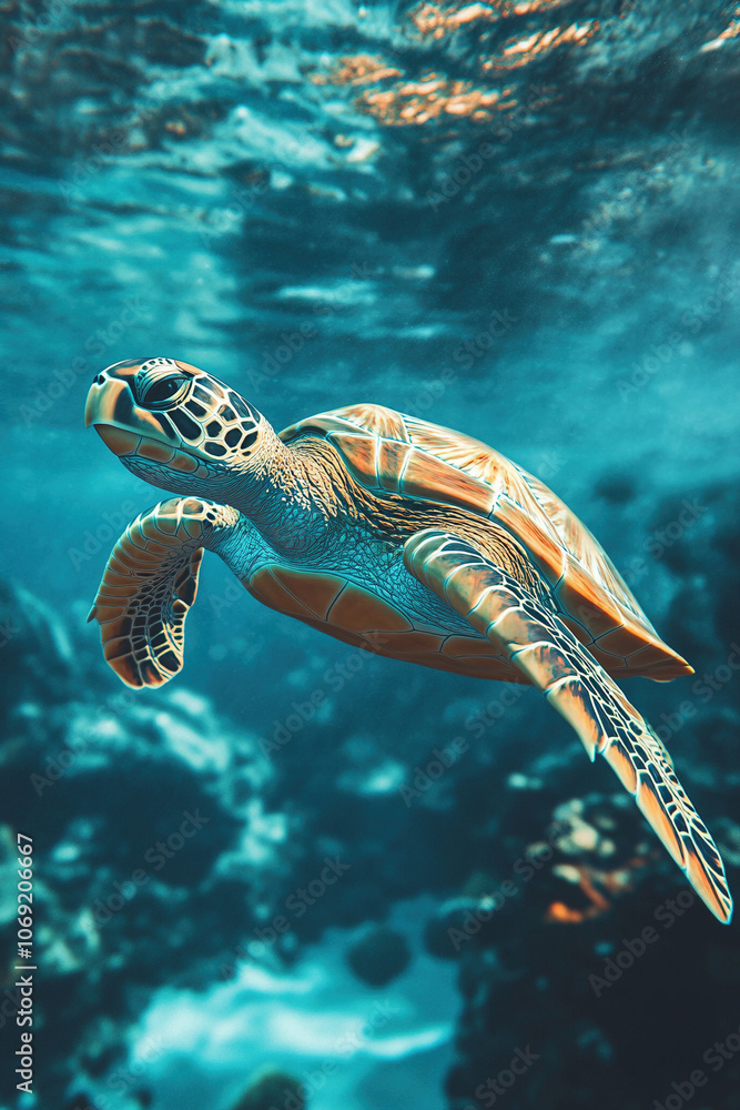 Fototapeta premium green sea turtle swimming