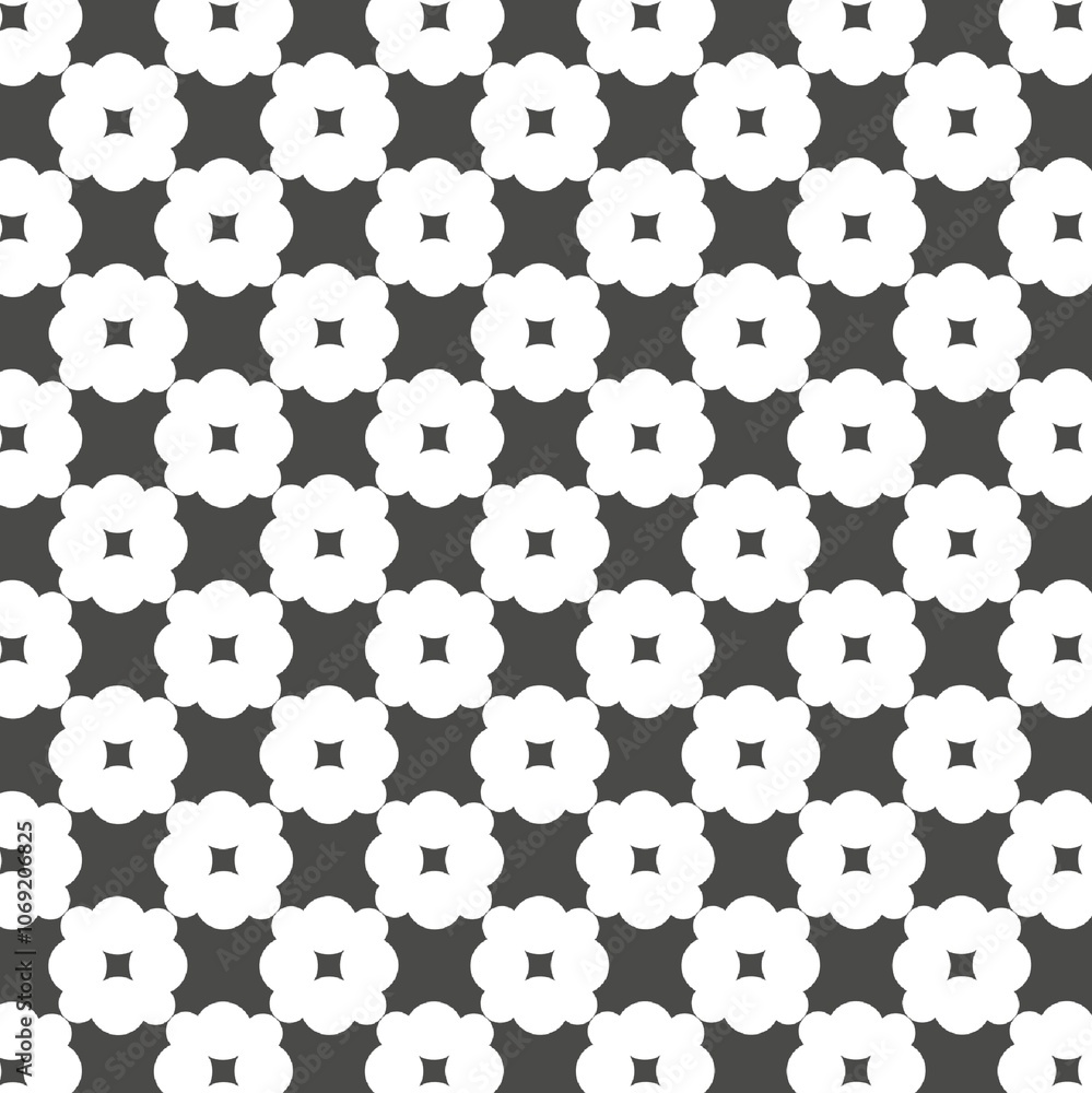 Black and White Floral Geometric Pattern with Abstract Repetitive Flower Shapes for Background and Textile Design. Illustration Black and White Floral Geometric Pattern with Abstract Repetitive Flower Shapes for Background and Textile Design. Illustration