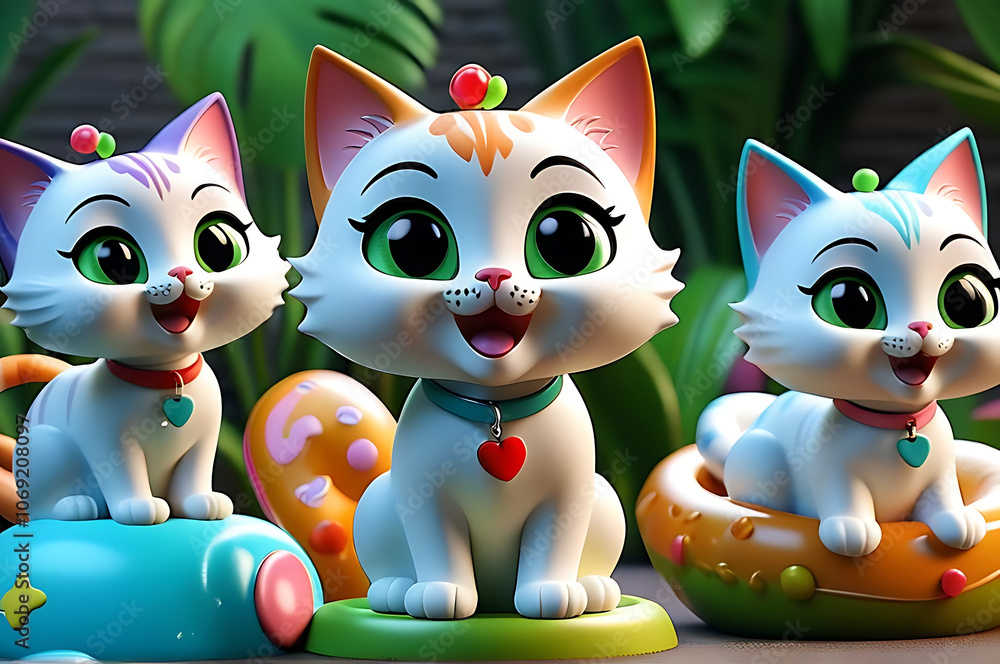 A cute cartoon cat sitting happily, with big, expressive eyes 3D A cute cartoon cat sitting happily, with big, expressive eyes 3D