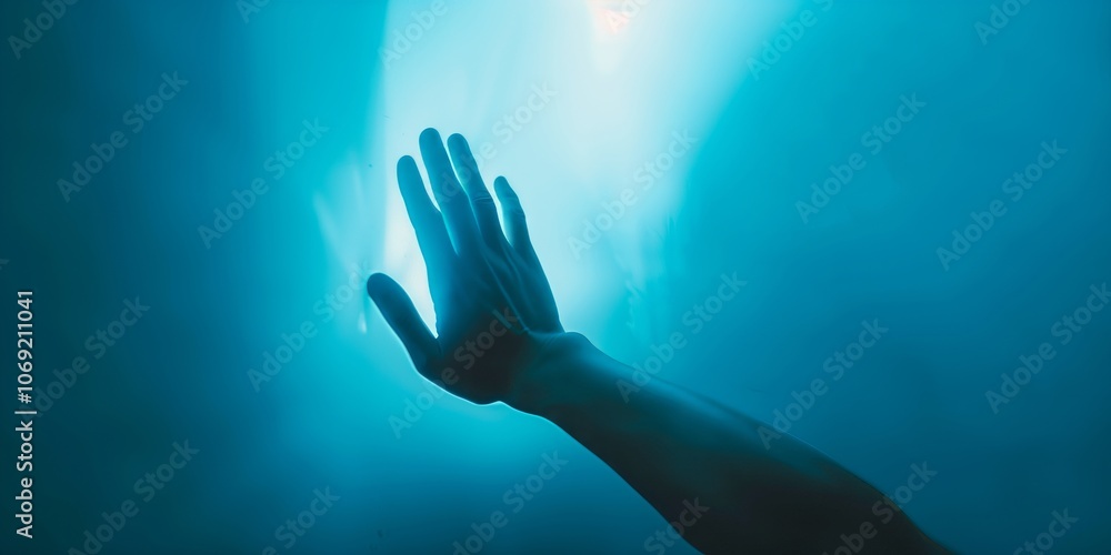 Abstract background with silhouette of a hand and light blue shades, blurred texture, light style. Abstract background with silhouette of a hand and light blue shades, blurred texture, light style.