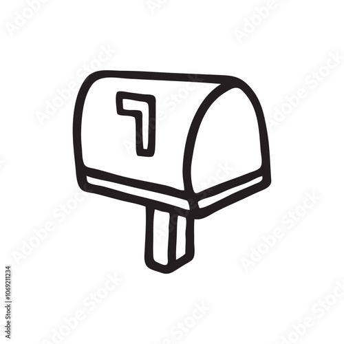 Doodle post or email Mailbox Icon or logo, hand drawn with thin black line. PNG isolated on transparent background and vector illustration