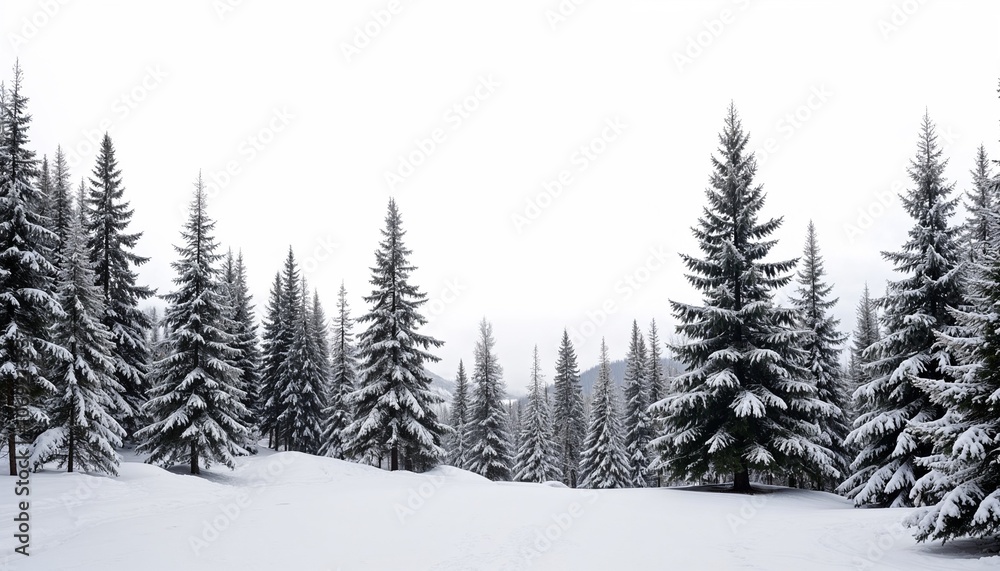 Snowy forest silhouette background, black outlines of trees against a white sky, stark and minimalist Snowy forest silhouette background, black outlines of trees against a white sky, stark and minimalist