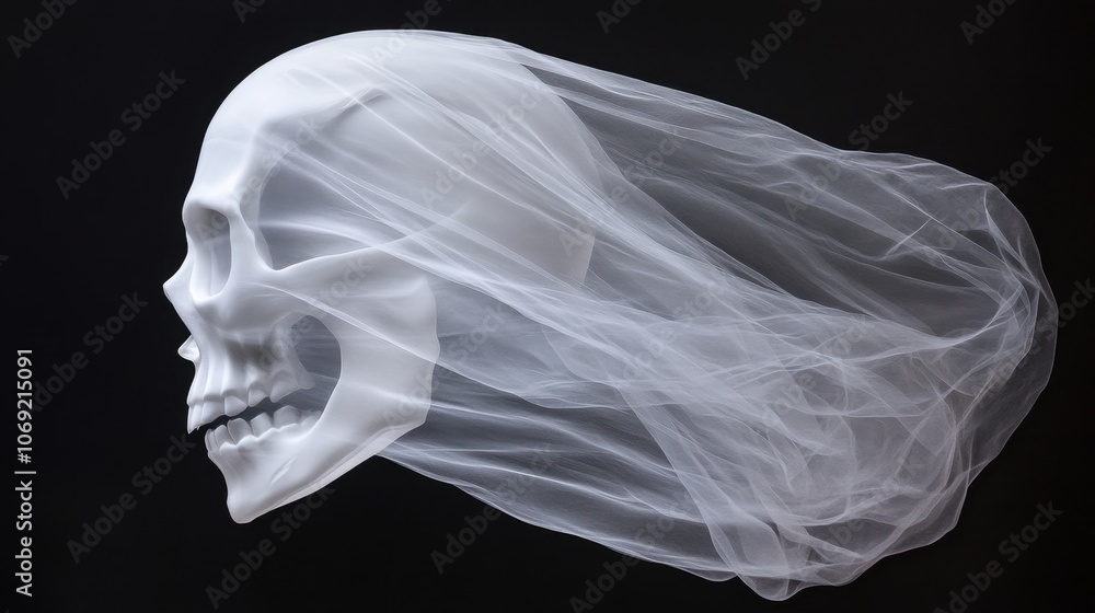 Fototapeta premium Ghostly skull silhouette shrouded in ethereal veil