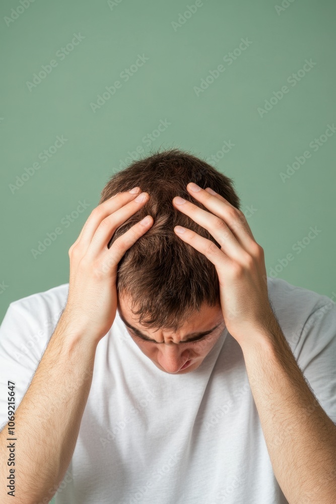 Stressed young man with head in hands Stressed young man with head in hands