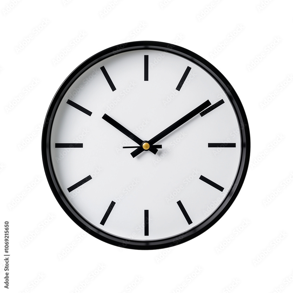 Large round wall clock with black and white minimalist design on transparent background Large round wall clock with black and white minimalist design on transparent background