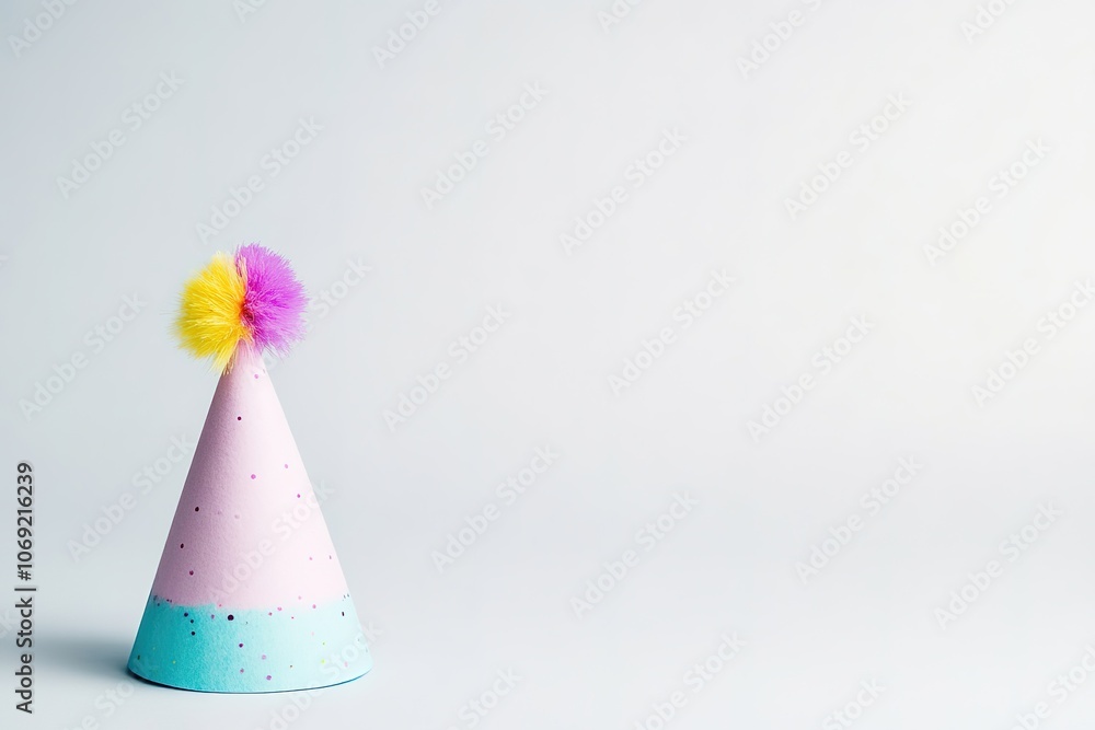 Pastel party hat with colorful pom-pom on white Pastel party hat with colorful pom-pom on white