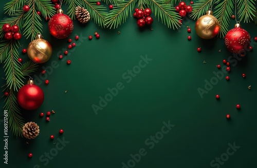 green christmas decoration background with empty space