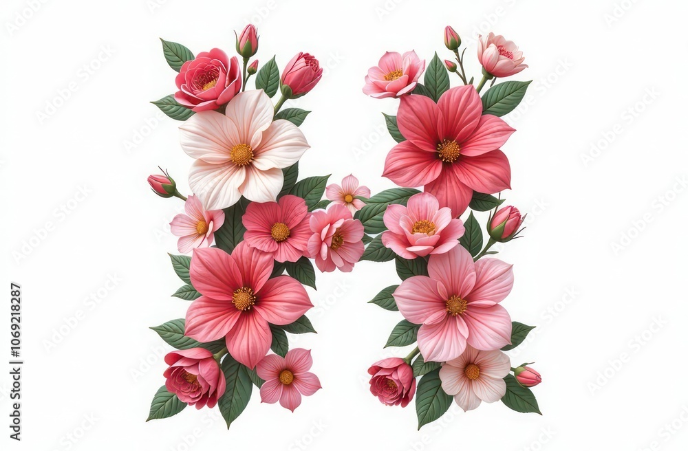 Intertwined flowers letter “H”, realist precision, high saturation, beautiful, inspiring, isolated, flat white background Intertwined flowers letter “H”, realist precision, high saturation, beautiful, inspiring, isolated, flat white background