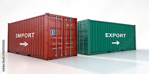 Import and Export Shipping Containers on White Background photo