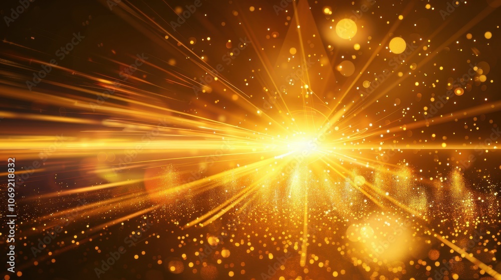A glowing gold lens flare texture background with bright light streaks A glowing gold lens flare texture background with bright light streaks