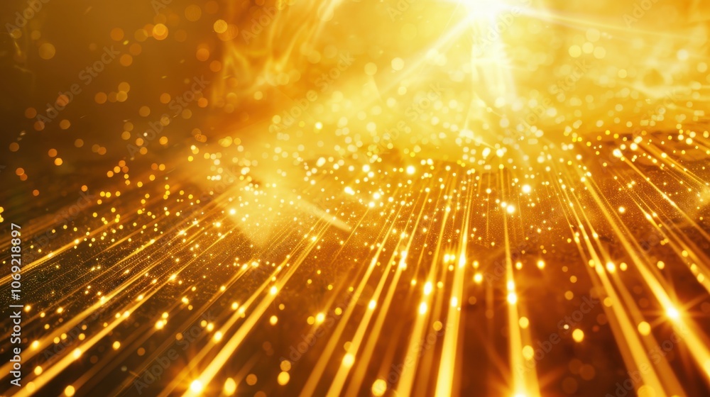 A glowing gold lens flare texture background with bright light streaks A glowing gold lens flare texture background with bright light streaks