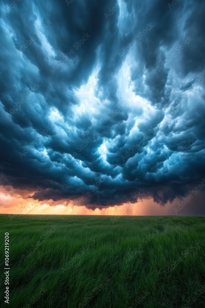 Dramatic storm clouds over a lush green field Dramatic storm clouds over a lush green field