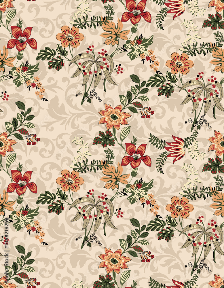 seamless beautiful wallpaper cards all over design floral leaf vintage ornament Victorian ethnic geometric print paisley
