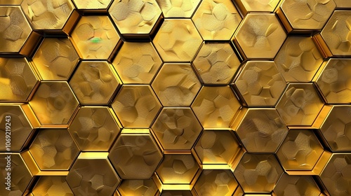 A golden honeycomb texture background with hexagonal patterns