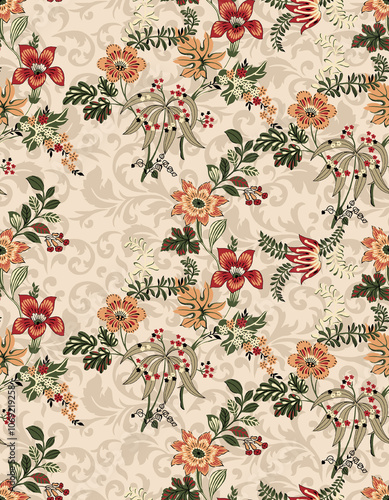Obraz na płótnie seamless beautiful wallpaper cards all over design floral leaf vintage ornament Victorian ethnic geometric print paisley w salonie