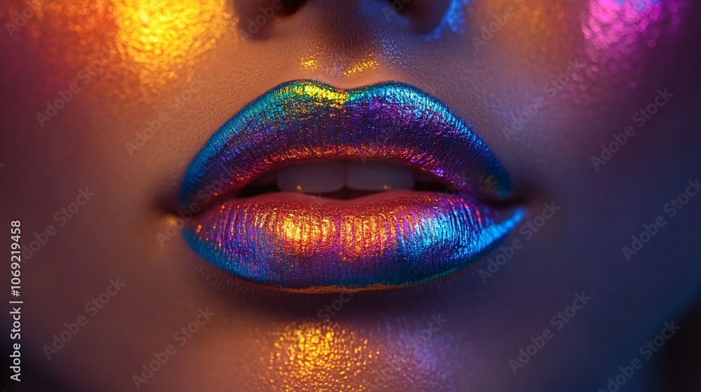 stunning close-up of glossy rainbow lips with a vibrant sheen stunning close-up of glossy rainbow lips with a vibrant sheen
