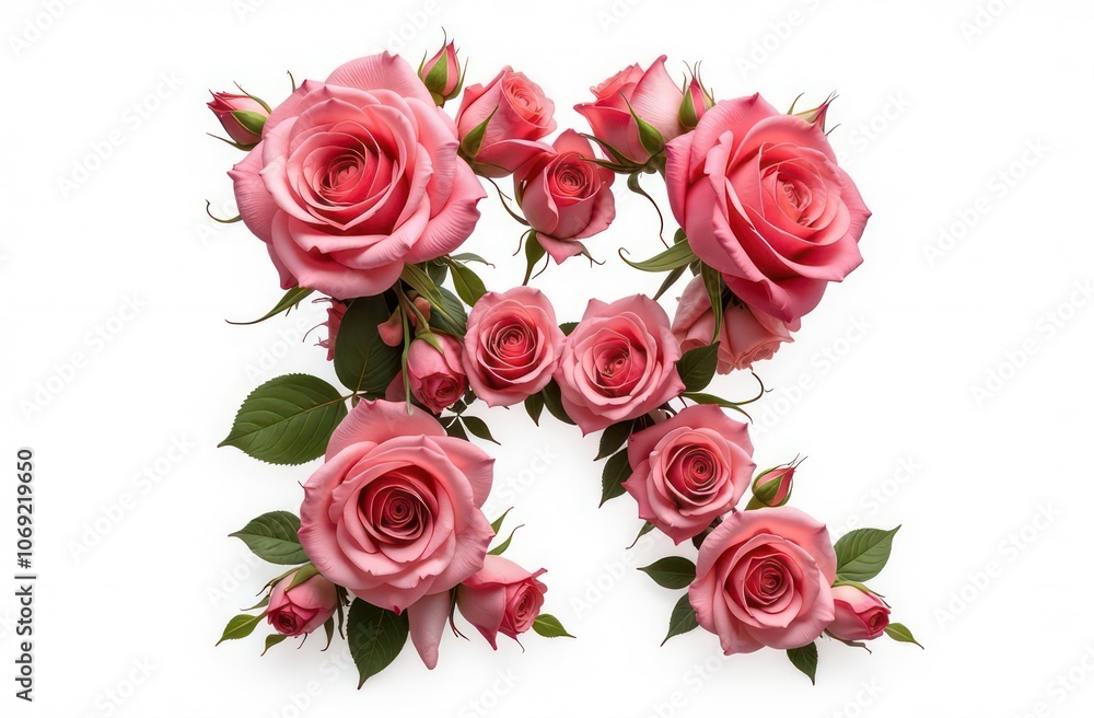 Intertwined roses letter “R”, realist precision, high saturation, beautiful, inspiring, isolated, flat white background Intertwined roses letter “R”, realist precision, high saturation, beautiful, inspiring, isolated, flat white background