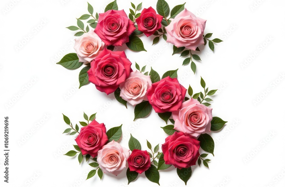 Intertwined roses letter “S”, realist precision, high saturation, beautiful, inspiring, isolated, flat white background Intertwined roses letter “S”, realist precision, high saturation, beautiful, inspiring, isolated, flat white background