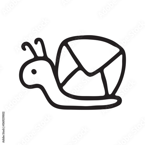 Doodle Snail Mail Pen Pal with Envelope icon or logo, hand drawn with thin black line. PNG isolated on transparent background and vector illustration