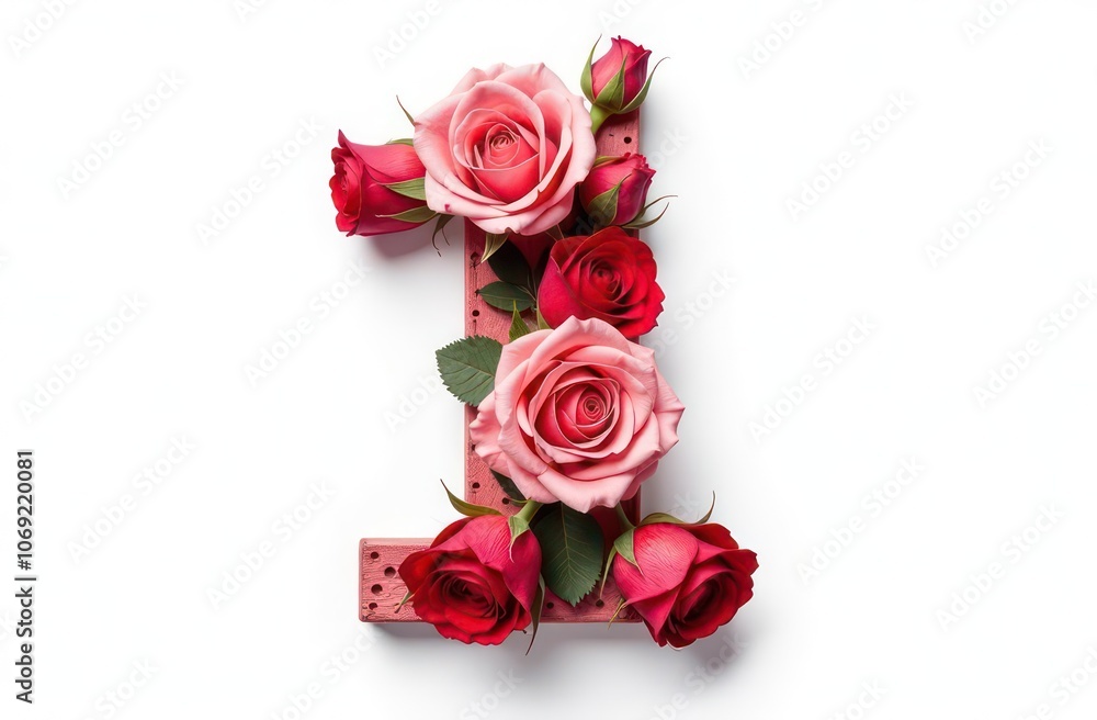 Intertwined roses letter “1”, realist precision, high saturation, beautiful, inspiring, isolated, flat white background Intertwined roses letter “1”, realist precision, high saturation, beautiful, inspiring, isolated, flat white background