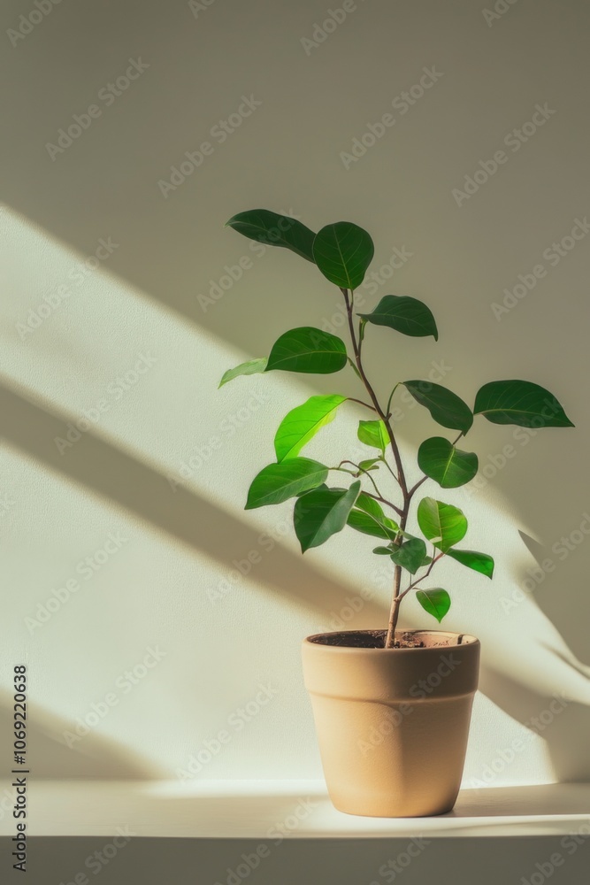 house plant ficus in a pot on a light background with sunlight house plant ficus in a pot on a light background with sunlight