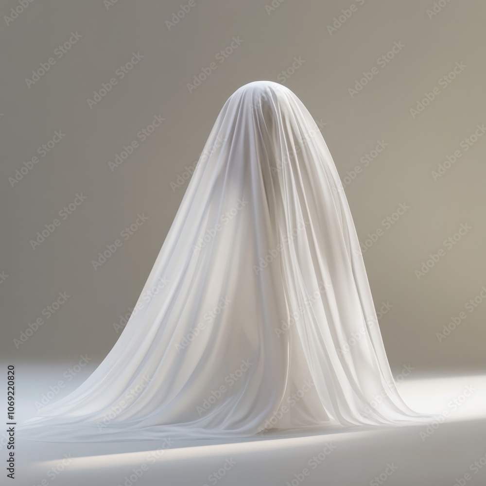 Ghostly figure draped in flowing white fabric Ghostly figure draped in flowing white fabric