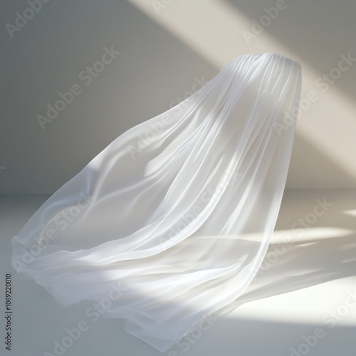 Flowing white fabric in a soft, ethereal composition