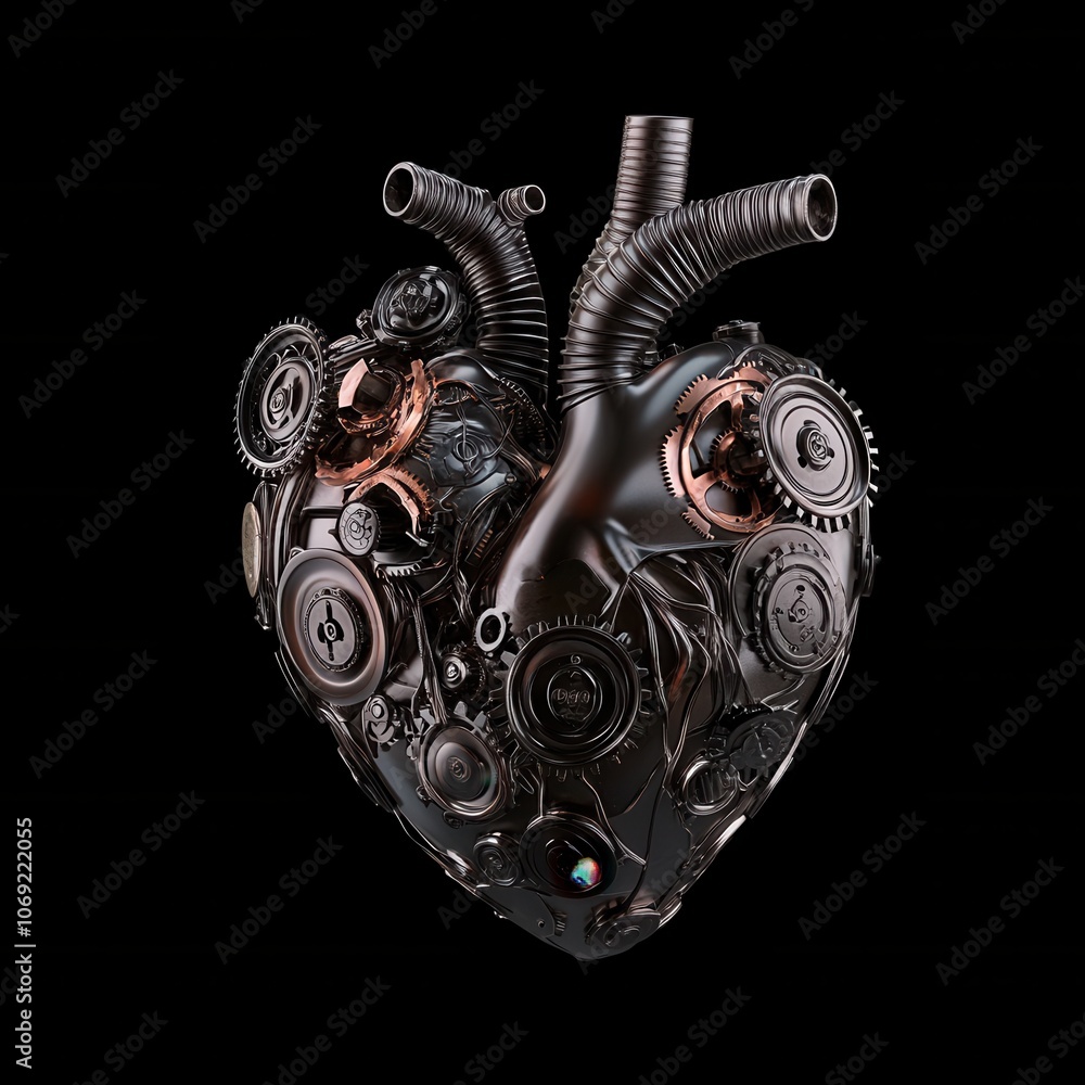 Obraz premium Intricate mechanical heart made of gears and tubes