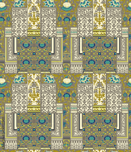 Obraz na płótnie seamless beautiful wallpaper cards all over design floral leaf vintage ornament Victorian ethnic geometric print paisley w salonie