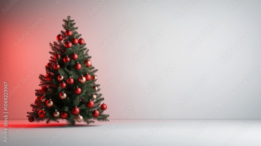 Festive christmas tree with red and silver ornaments Festive christmas tree with red and silver ornaments
