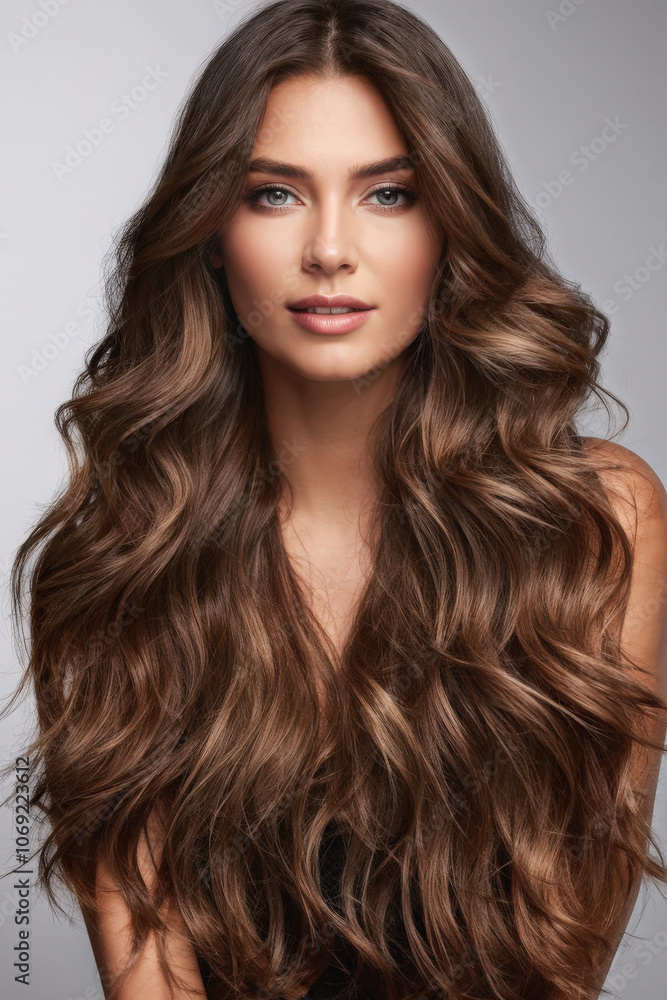 Portrait of a woman with soft, styled waves in her long hair, highlighting her elegance and natural beauty. Generative AI Portrait of a woman with soft, styled waves in her long hair, highlighting her elegance and natural beauty. Generative AI