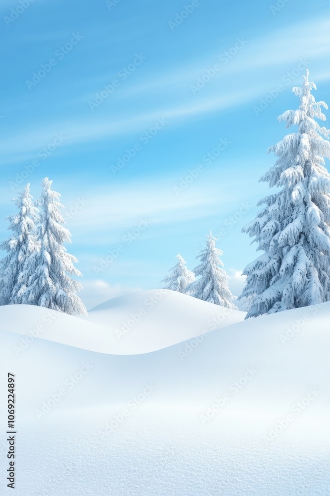 Snowy winter landscape with pine trees Snowy winter landscape with pine trees