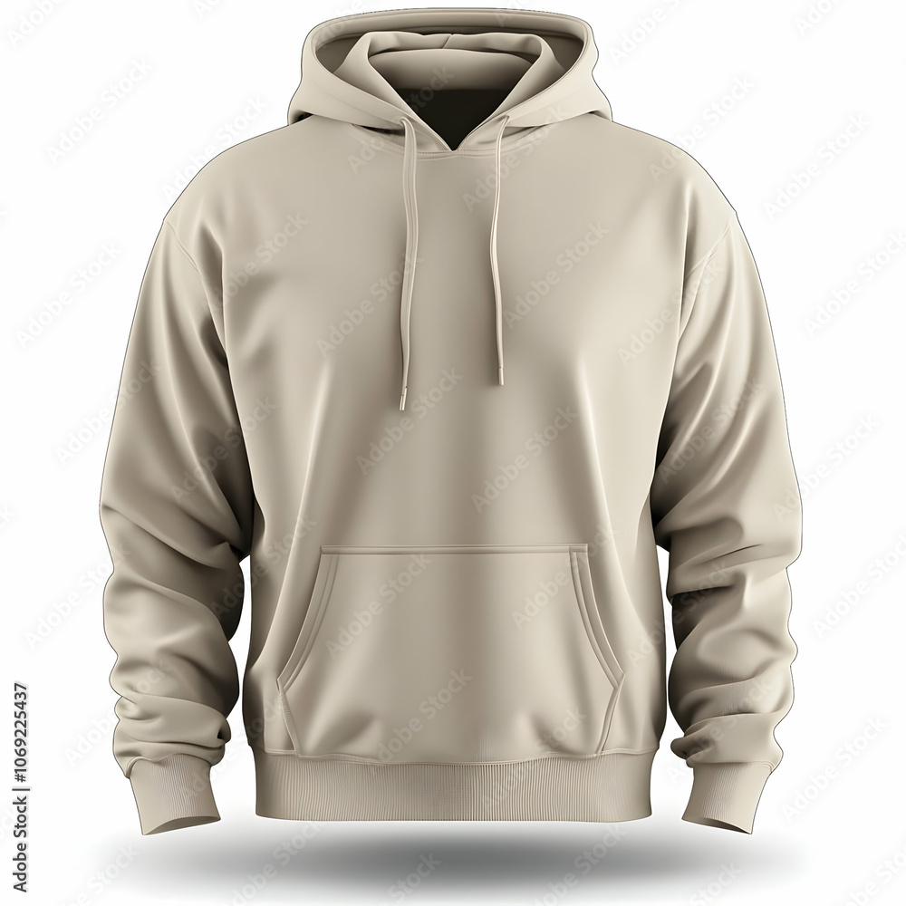 A plain beige hoodie with a front pocket and drawstring hood, suitable for casual wear. A plain beige hoodie with a front pocket and drawstring hood, suitable for casual wear.