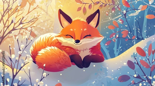 Obraz na płótnie A Charming and Playful Fox in a Beautiful Snowy Forest Scene Full of Bright Colors and Details w salonie