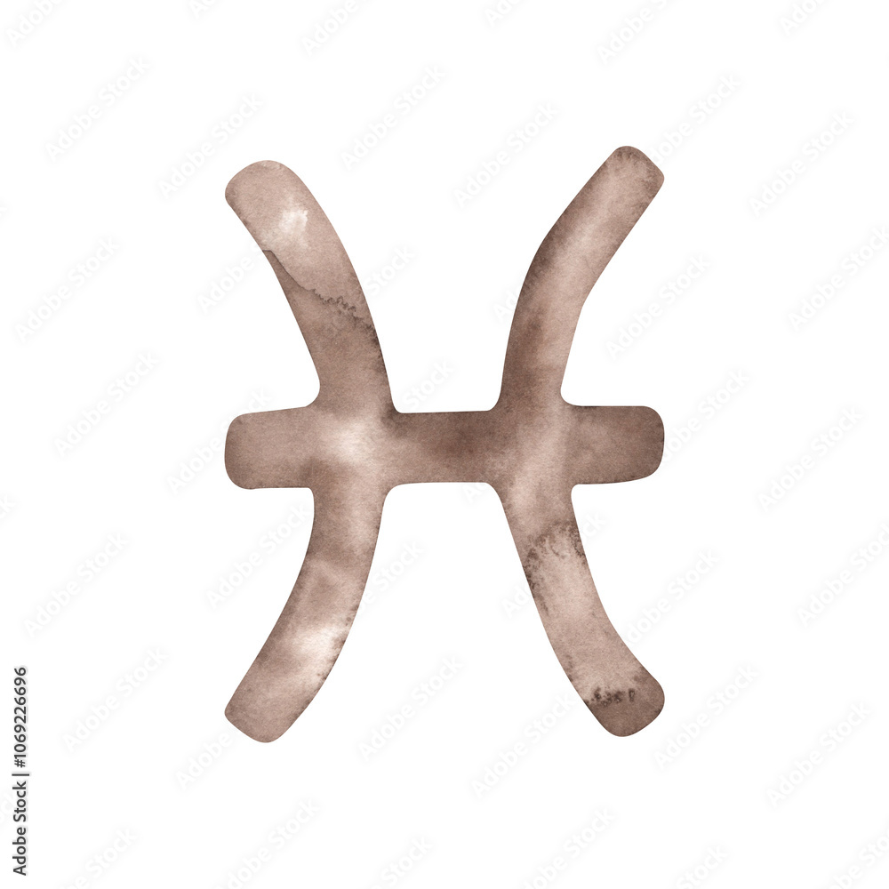 Zodiac watercolor hand-drawn illustration with symbols pisces. Horoscope symbol, the designation of the zodiac signs