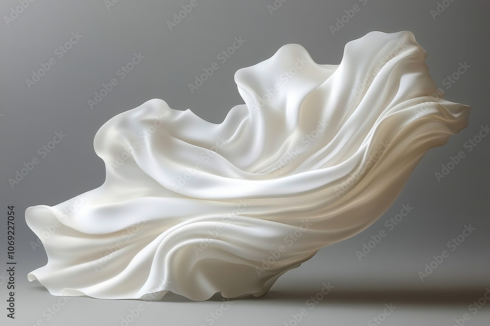 Elegant white sculpture resembling flowing fabric displayed against a soft background Elegant white sculpture resembling flowing fabric displayed against a soft background