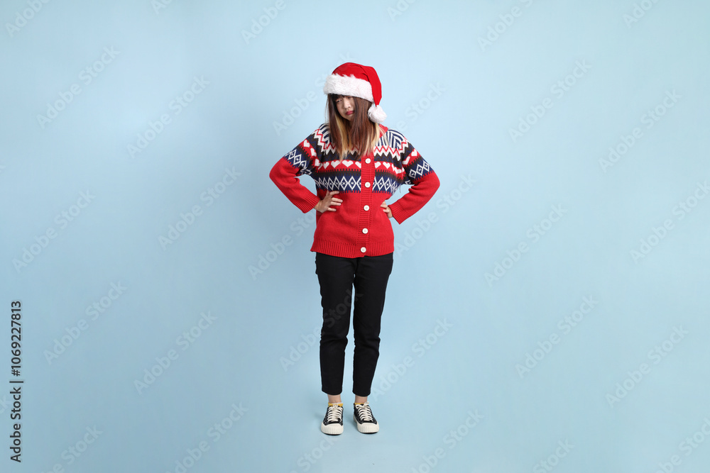 Woman wearing Santa hat Woman wearing Santa hat