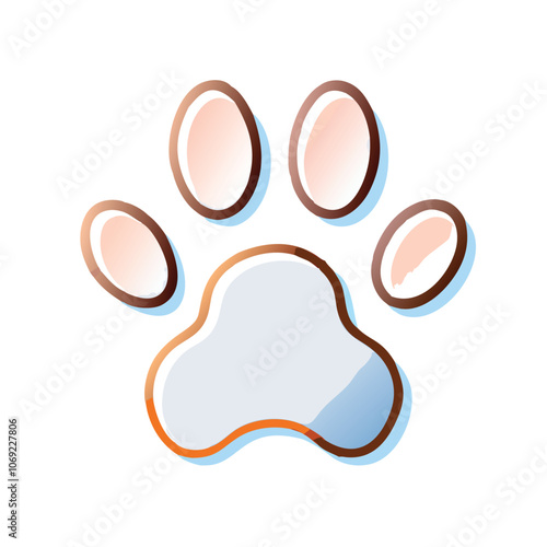 Glossy Paw Print Icon with Soft Shadows, Glossy paw print icon with light shadows and a 3D effect, ideal for pet-related branding, animal websites, or playful designs.
