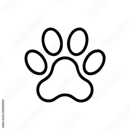 Simple Outline Paw Print Icon, Minimalistic black outline of a paw print, symbolizing pets, animals, and wildlife. Ideal for themes related to pet care, animal rescue, and veterinary services. 