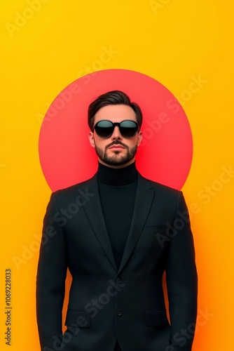 A Stylish Man Wearing Sunglasses Beautifully Posed Against a Vibrant, Colorful Background