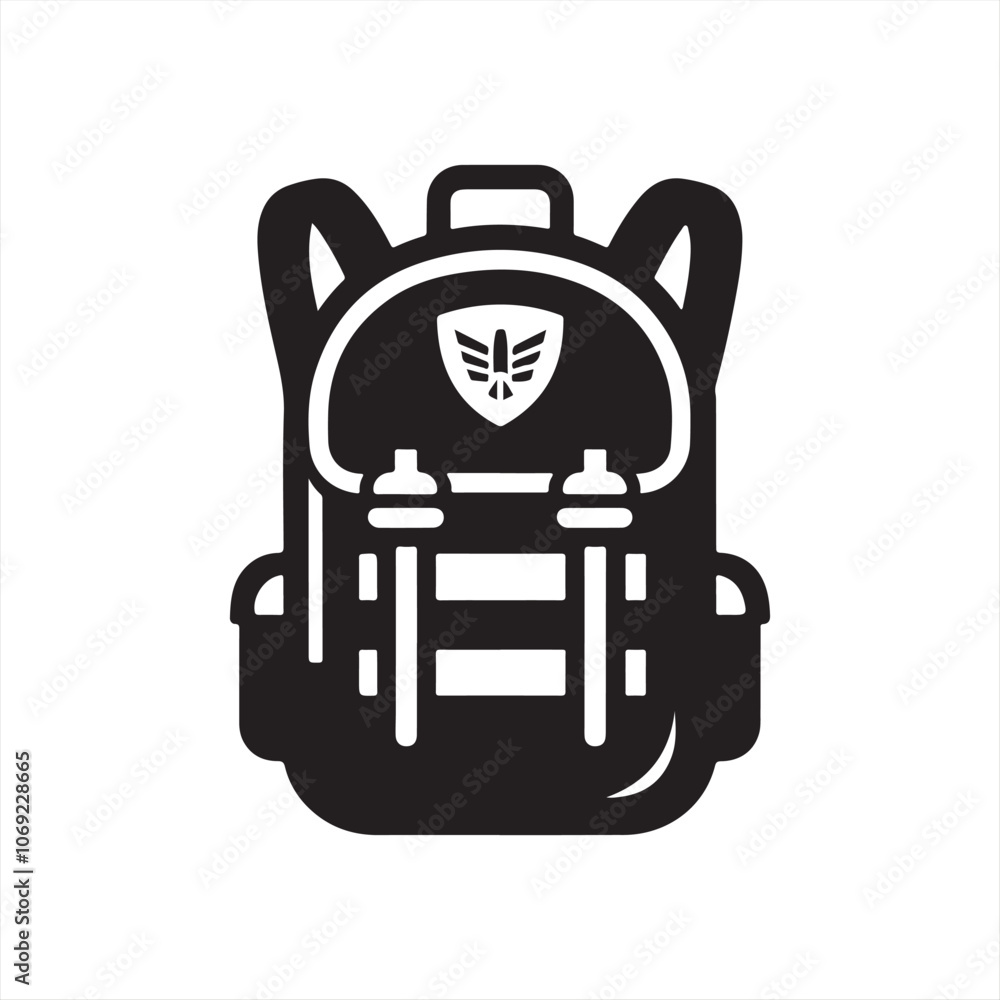 Military Backpack Icon in Black Silhouette - Perfect for Minimalistic Designs Military Backpack Icon in Black Silhouette - Perfect for Minimalistic Designs