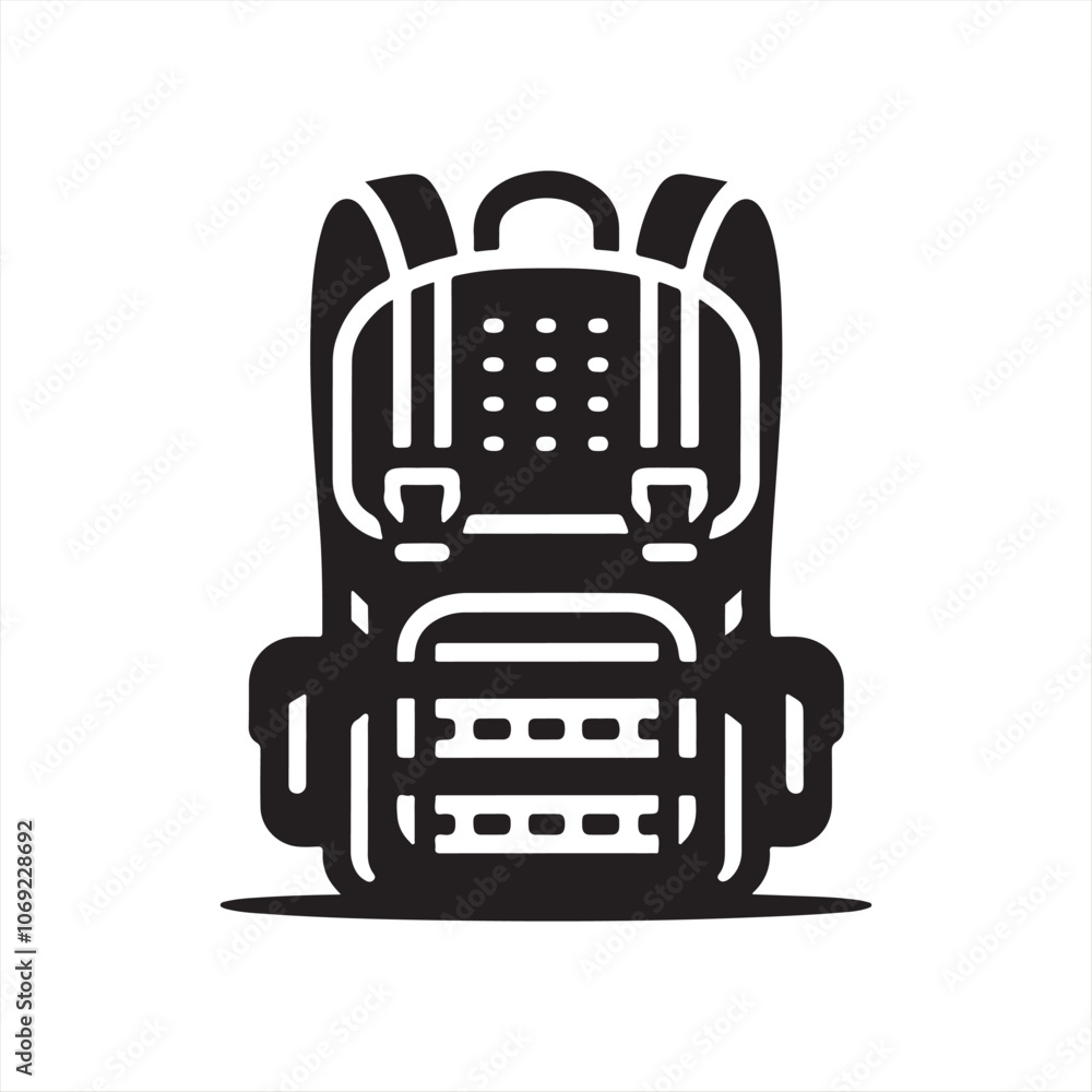 Military Backpack Icon in Black Silhouette - Perfect for Minimalistic Designs Military Backpack Icon in Black Silhouette - Perfect for Minimalistic Designs