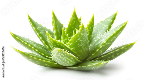 Fresh Green Aloe Vera Plant Isolated on White Background