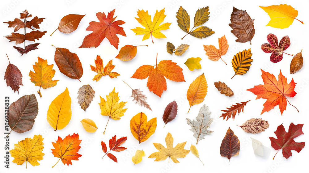 Autumn Leaf Collection Fall Foliage Orange Yellow Red White Background Autumn Leaf Collection Fall Foliage Orange Yellow Red White Background
