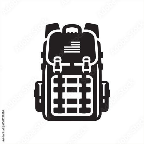 Basic Military Backpack Silhouette Icon - Vector Format, Simple and Black